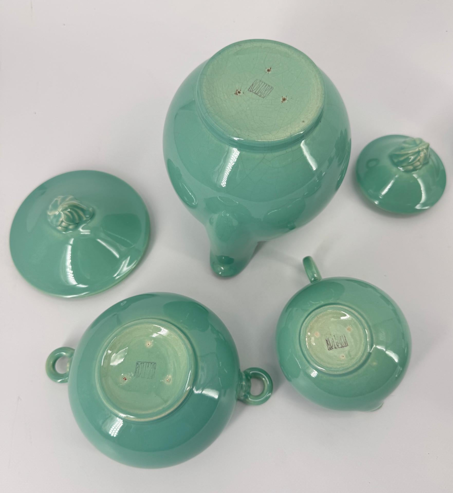 French Celadon Art Deco Tea and Coffee Set by Marcel Goupy Rouard for 12 p en vente 5