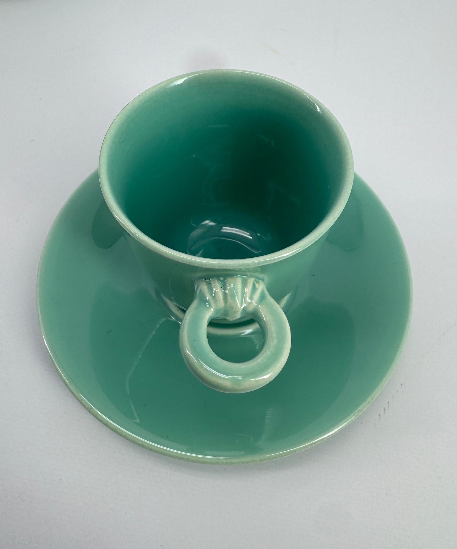 French Celadon Art Deco Tea and Coffee Set by Marcel Goupy Rouard for 12 p en vente 6