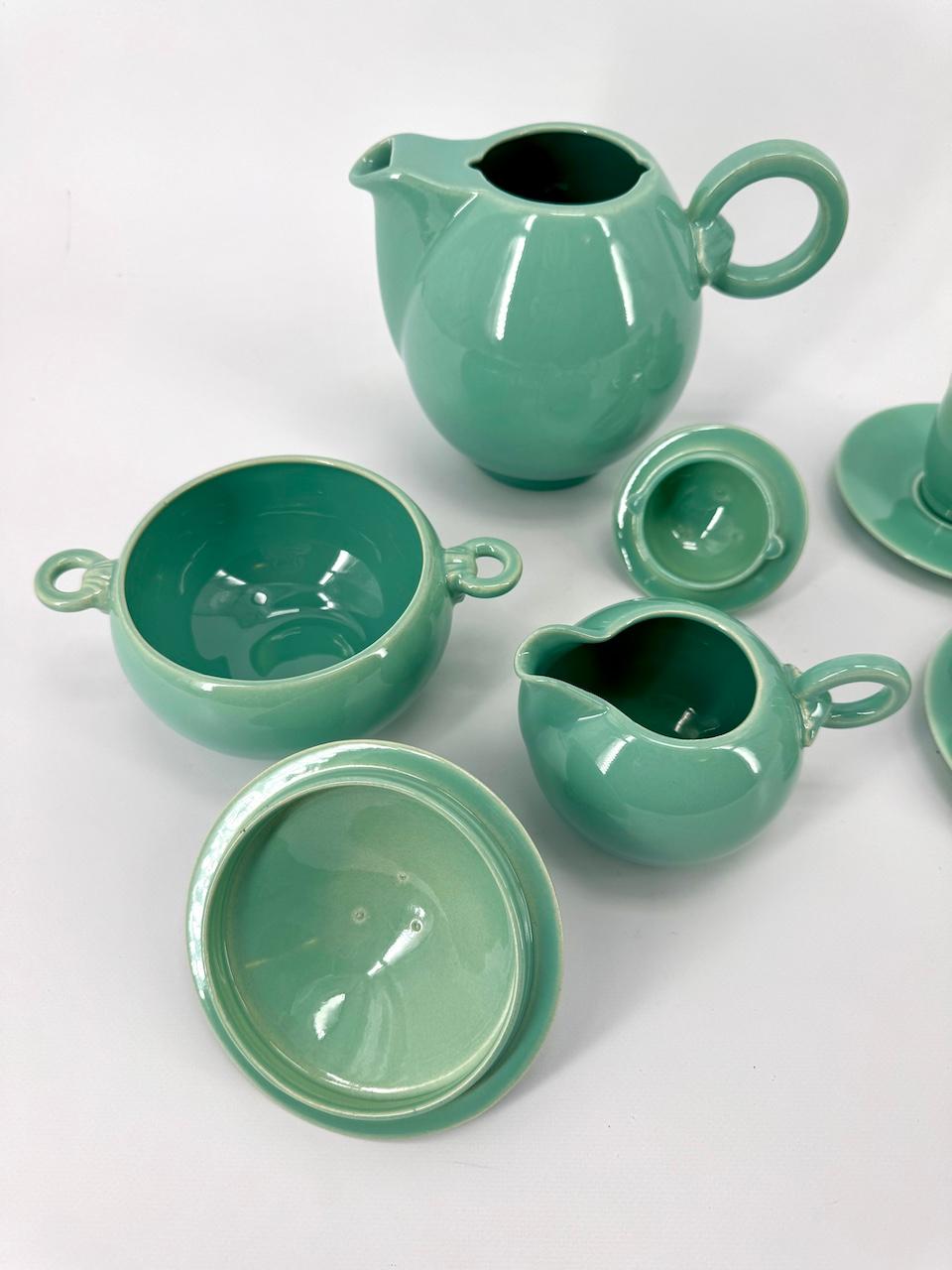 French Celadon Art Deco Tea and Coffee Set by Marcel Goupy Rouard for 12 p en vente 7