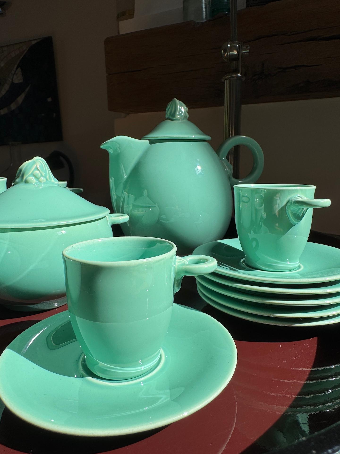 Art déco French Celadon Art Deco Tea and Coffee Set by Marcel Goupy Rouard for 12 p en vente