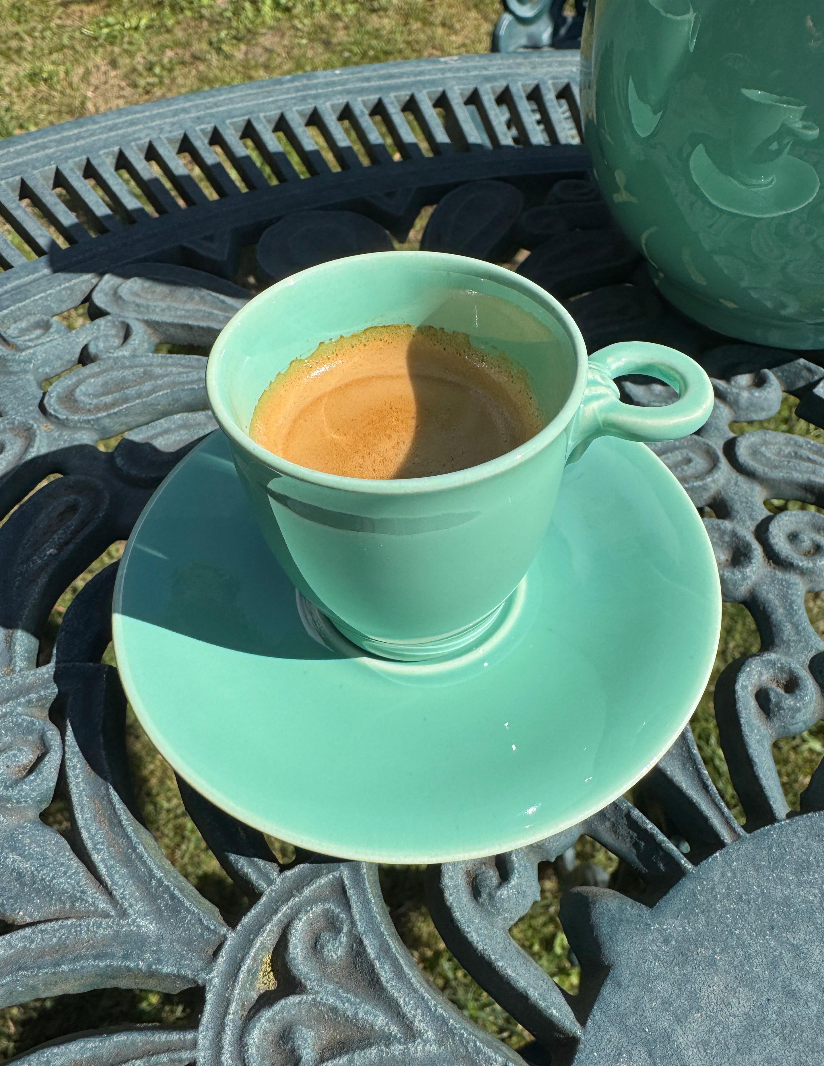 Français French Celadon Art Deco Tea and Coffee Set by Marcel Goupy Rouard for 12 p en vente
