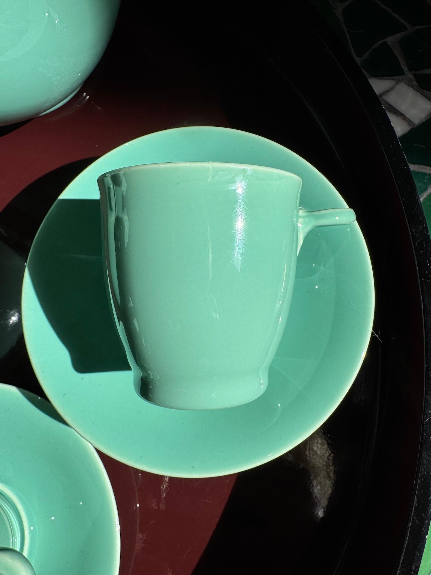 Vernissé French Celadon Art Deco Tea and Coffee Set by Marcel Goupy Rouard for 12 p en vente