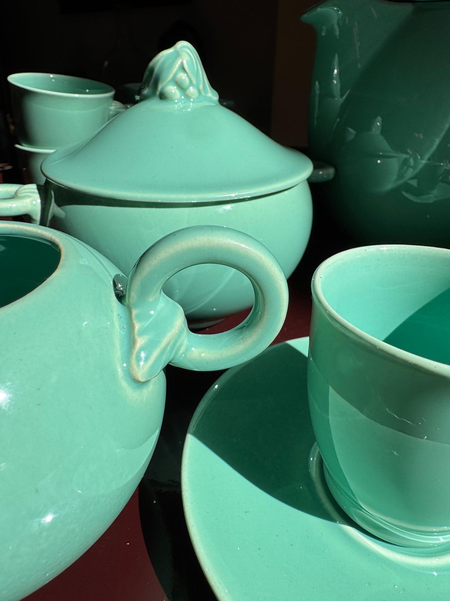 French Celadon Art Deco Tea and Coffee Set by Marcel Goupy Rouard for 12 p Bon état - En vente à Crespières, FR