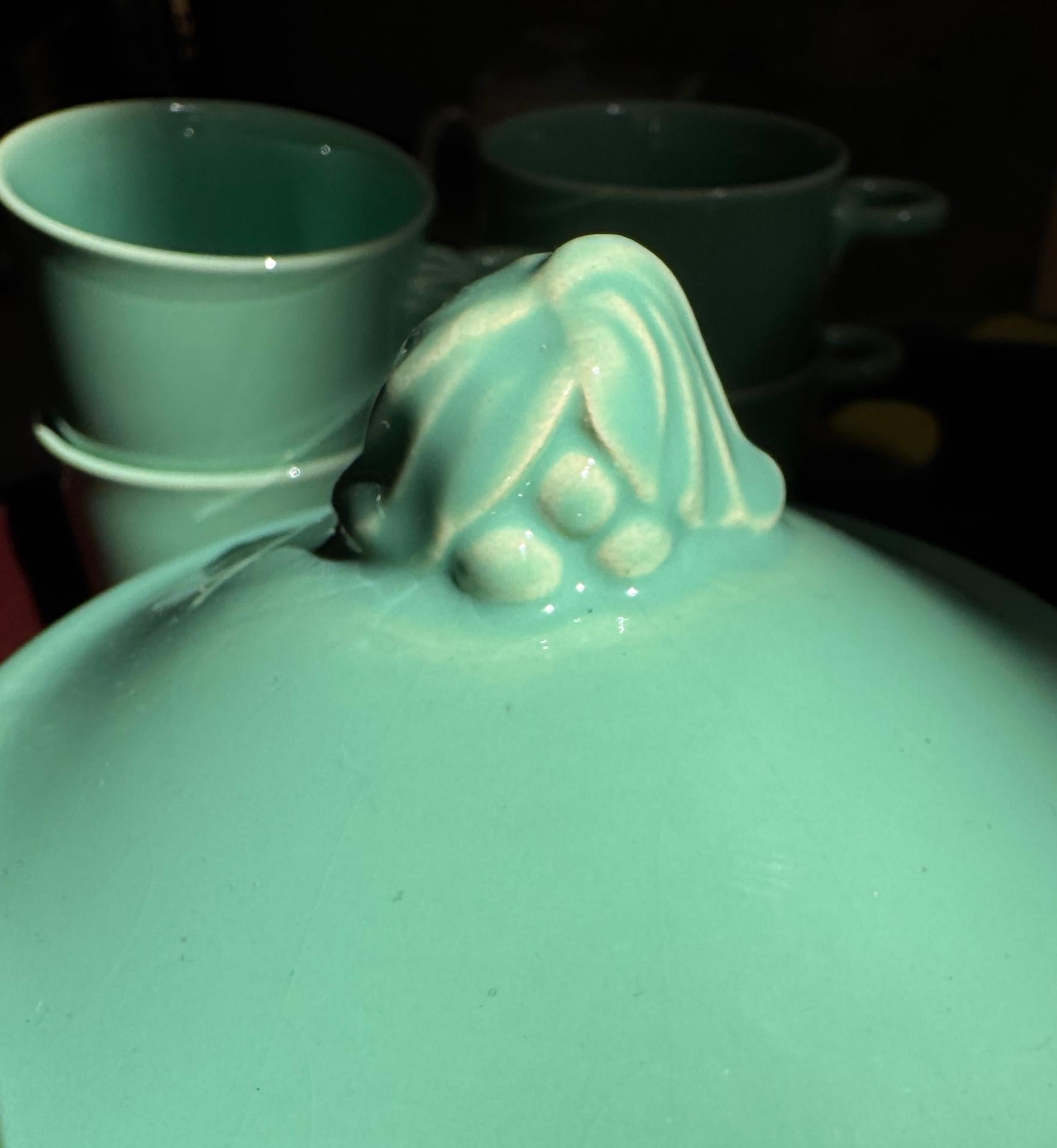 Poterie French Celadon Art Deco Tea and Coffee Set by Marcel Goupy Rouard for 12 p en vente