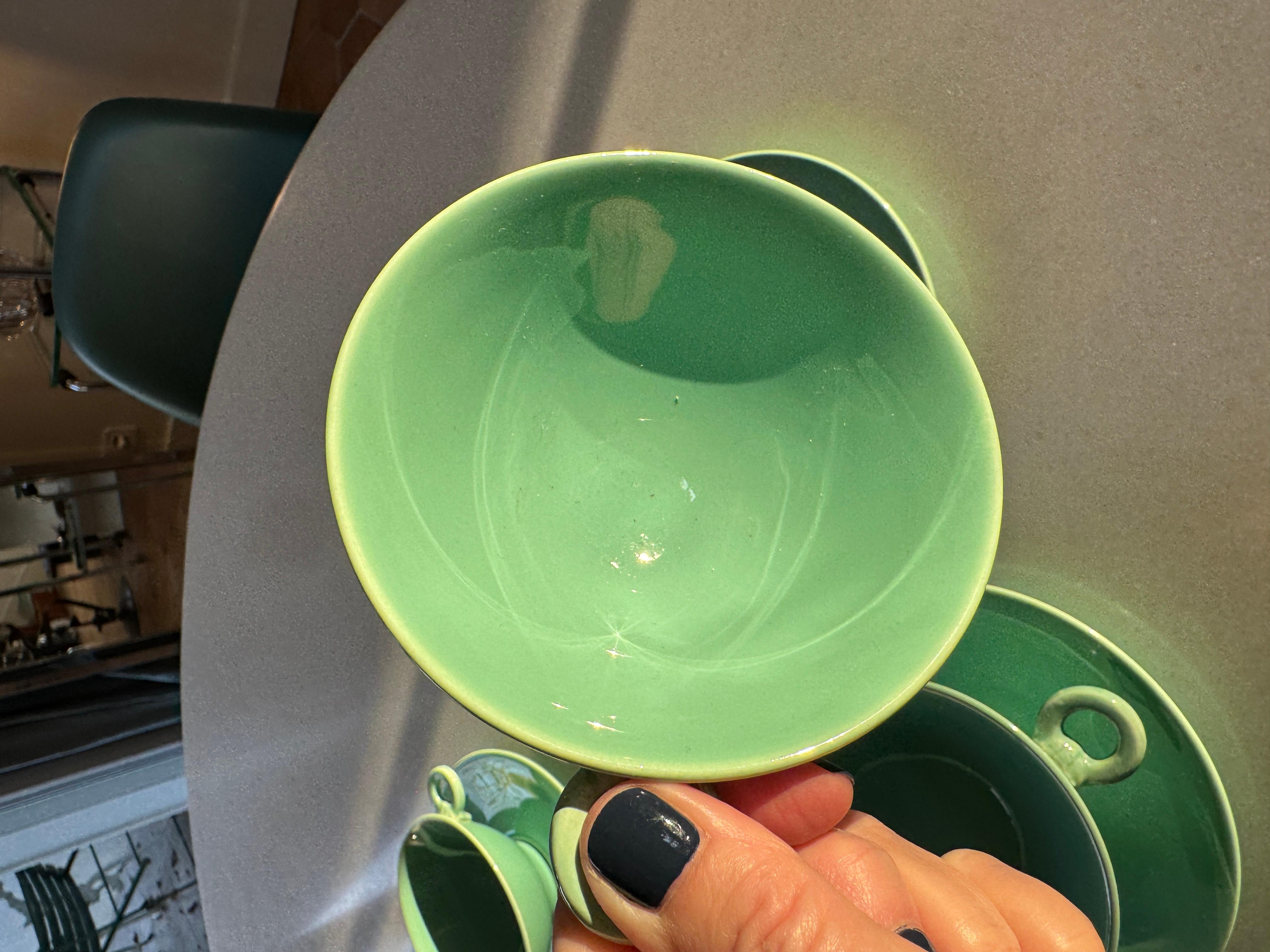 French Celadon Art Deco Tea and Coffee Set by Marcel Goupy Rouard for 12 p en vente 1