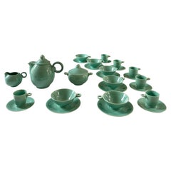 Set da tè e caffè in celadon Art Deco francese di Marcel Goupy Rouard per 12 p