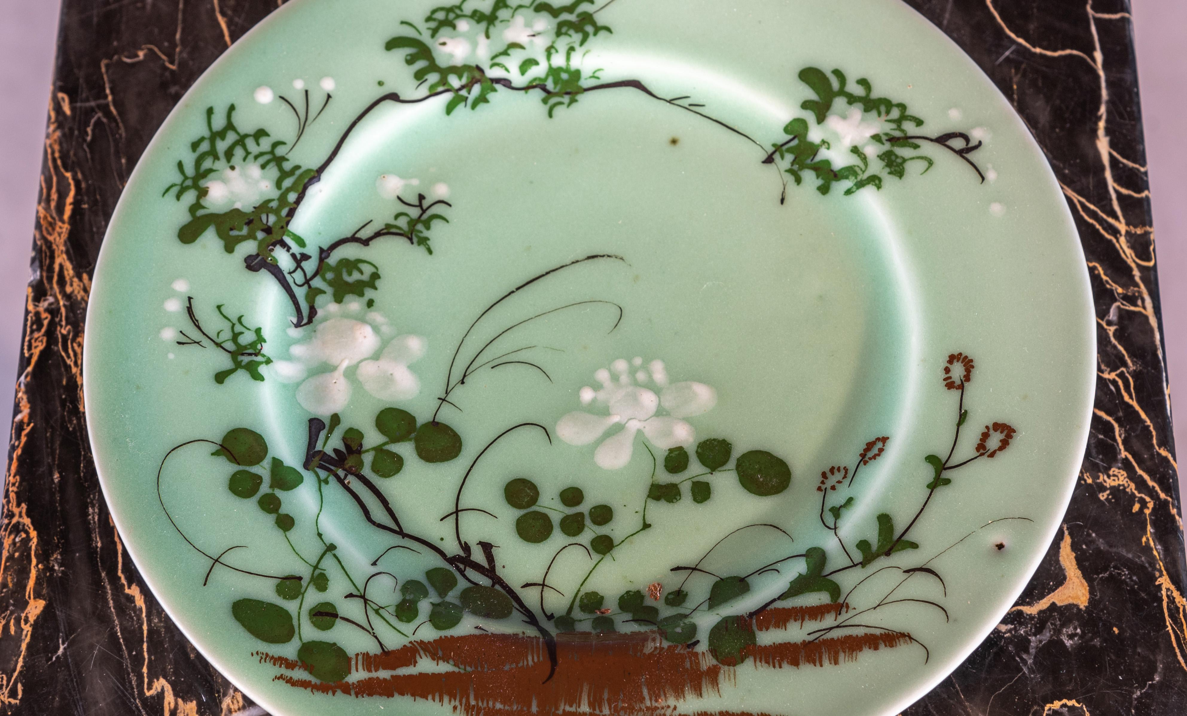 French Celadon Bowl & Plate In Good Condition For Sale In San Antonio, TX