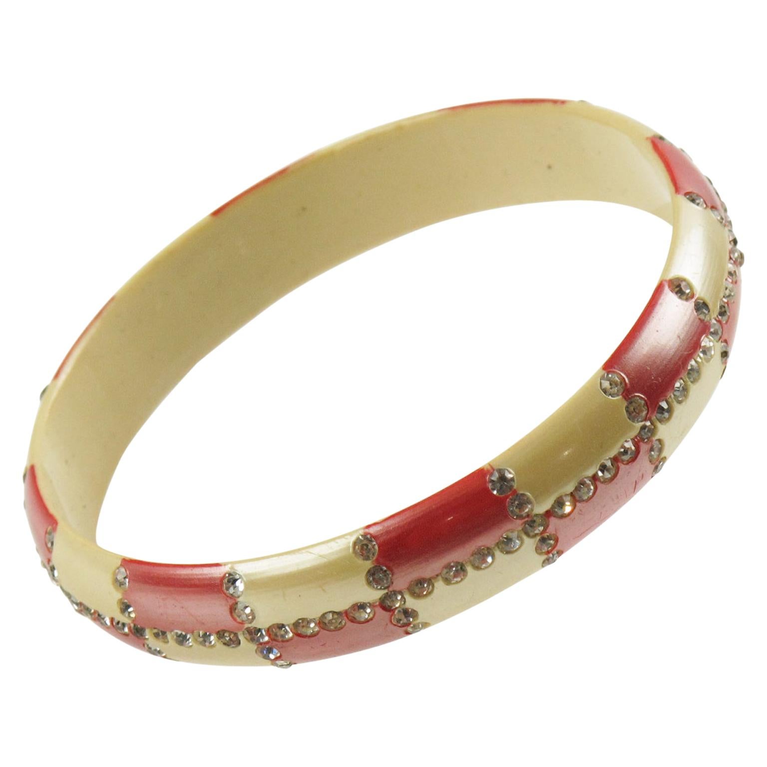 French Celluloid Geometric Jeweled Bracelet Bangle