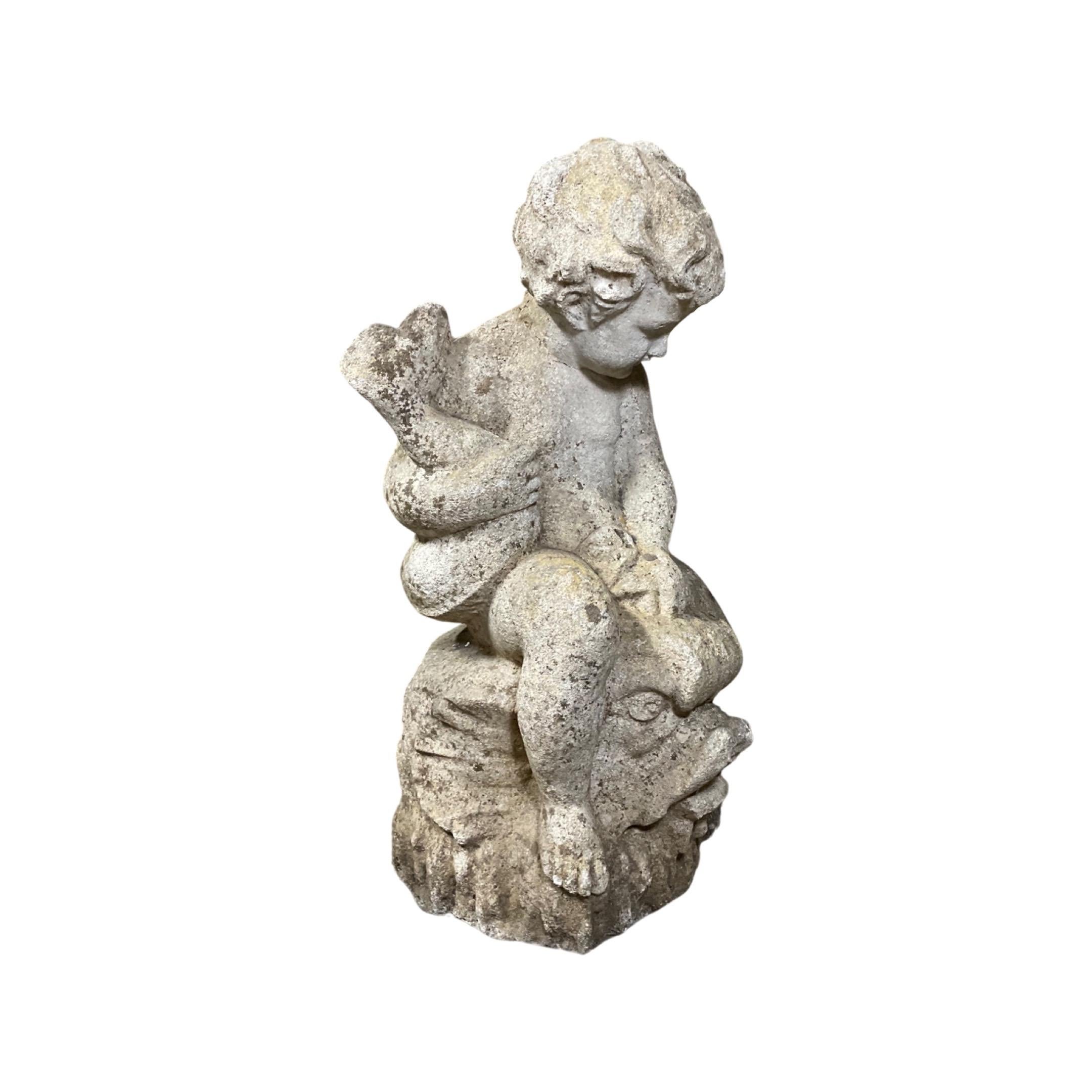 French Limestone Cherub Fountain Water Exit In Good Condition In Dallas, TX