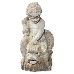 French Limestone Cherub Fountain Water Exit