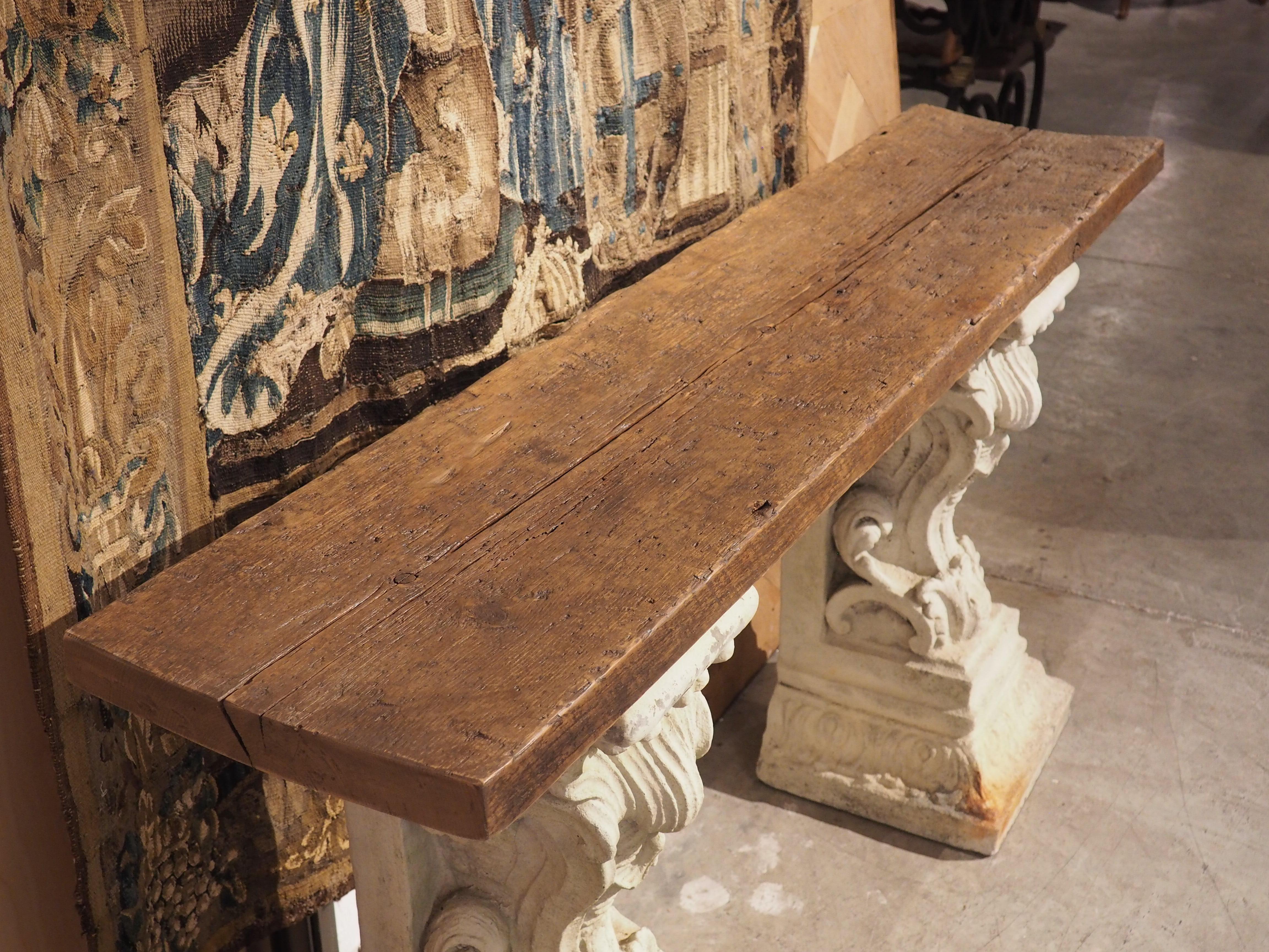 French Cement Corbels Console Table with Antique Plank Top 9