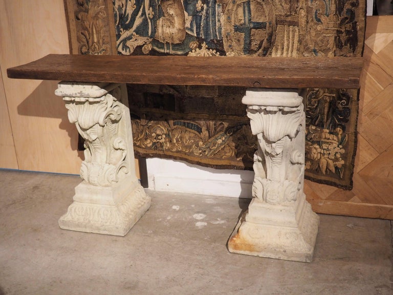 French Cement Corbels Console Table with Antique Plank Top For Sale at ...