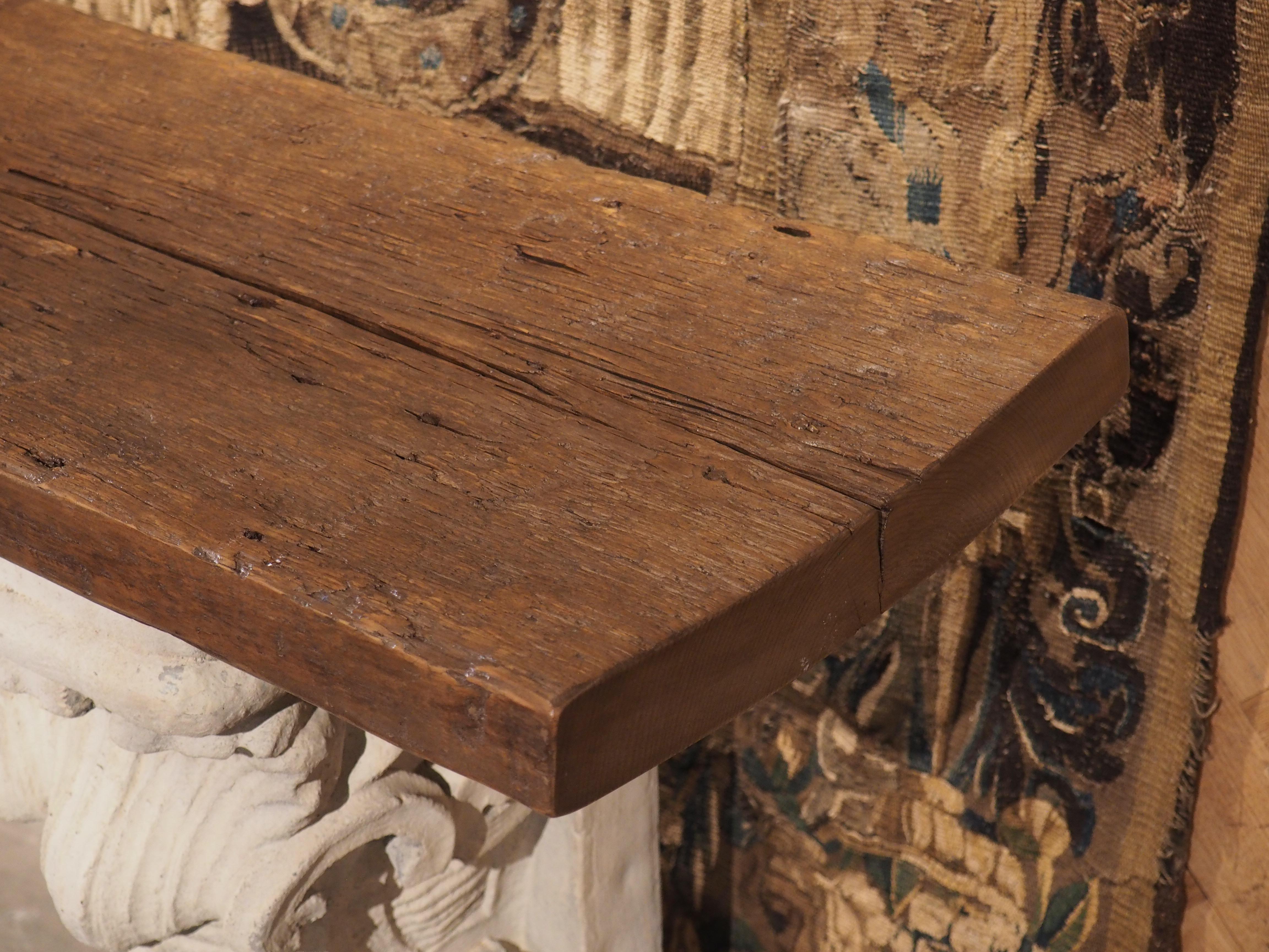 Hand-Carved French Cement Corbels Console Table with Antique Plank Top