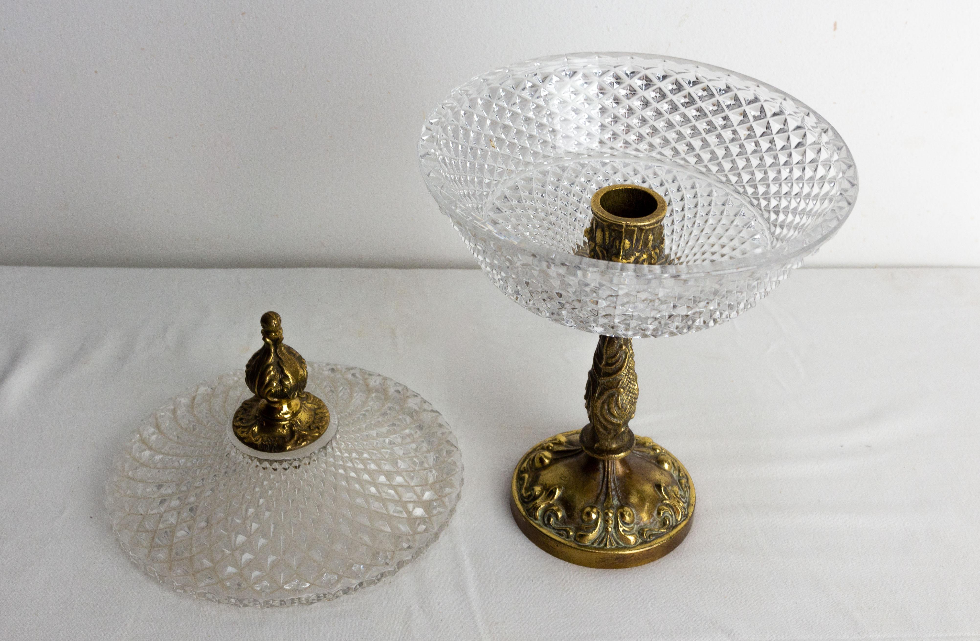 Mid-Century Modern French Center Piece or Vide-Poche Glass and Brass, circa 1960 For Sale