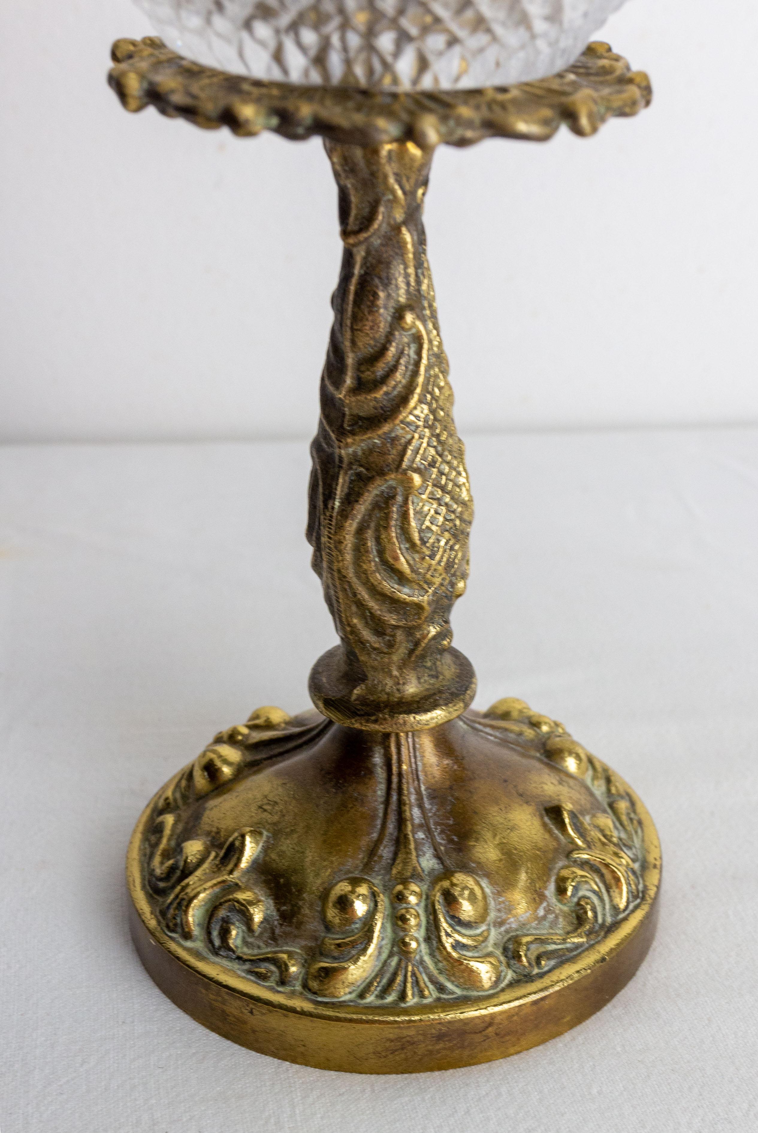 Mid-20th Century French Center Piece or Vide-Poche Glass and Brass, circa 1960 For Sale