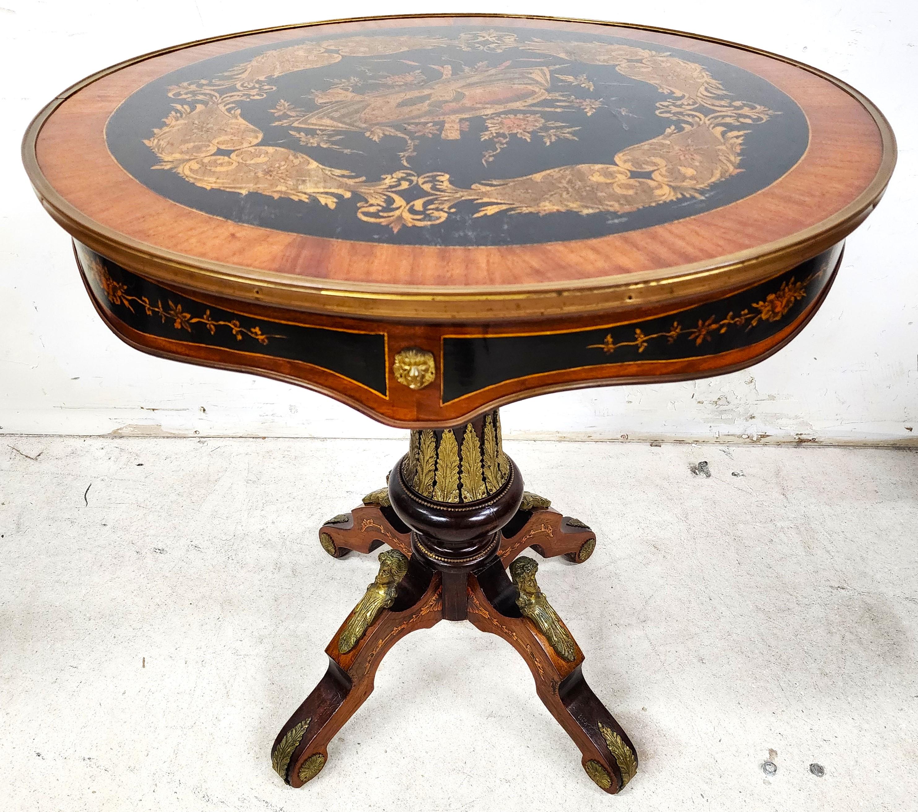 For FULL item description click on CONTINUE READING at the bottom of this page.

Offering One Of Our Recent Palm Beach Estate Fine Furniture Acquisitions Of A
French Louis XV Style Center Accent Lamp Vintage Table With Gilt Ormolu Mounts & Trim