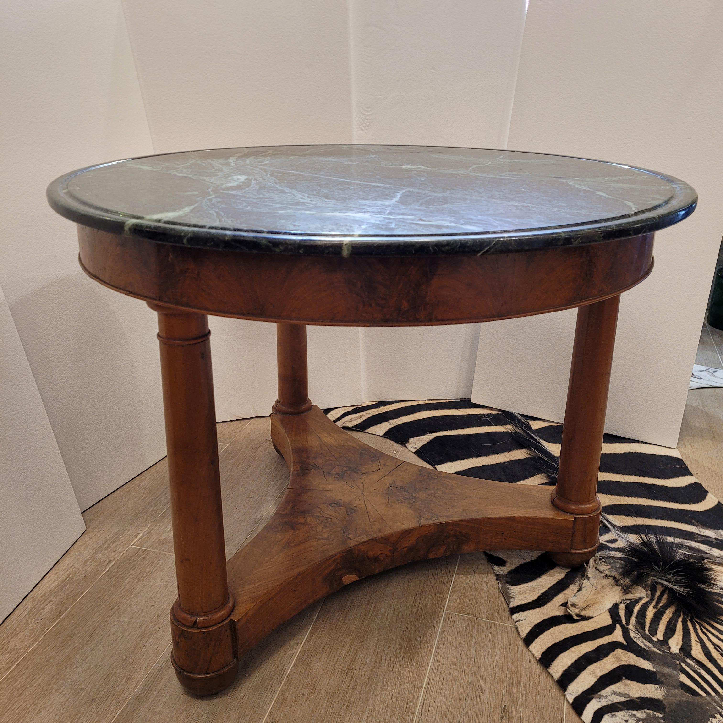 Early 19th Century French  Center Table Gueridón  Empire  wood, black marble