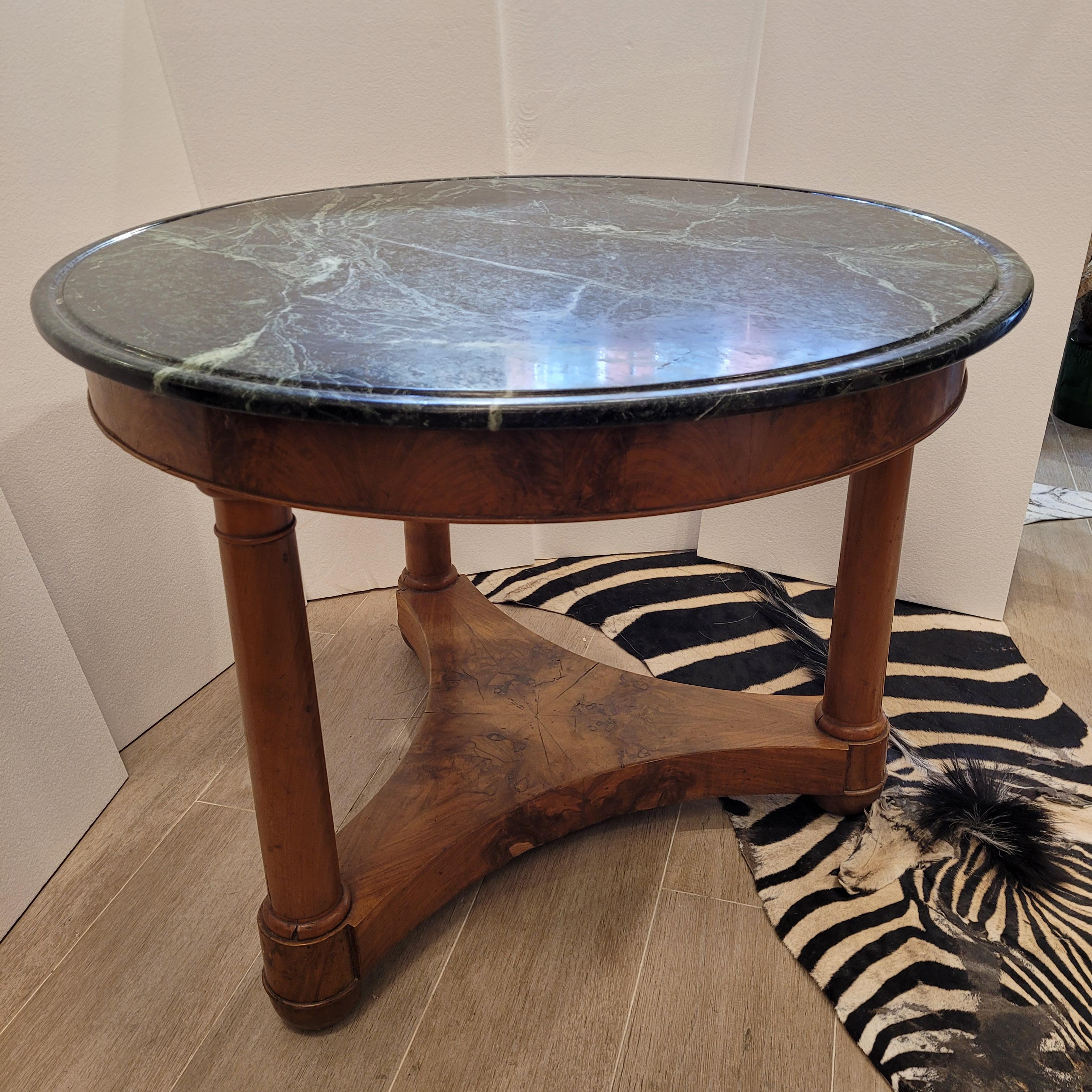 Marble French  Center Table Gueridón  Empire  wood, black marble