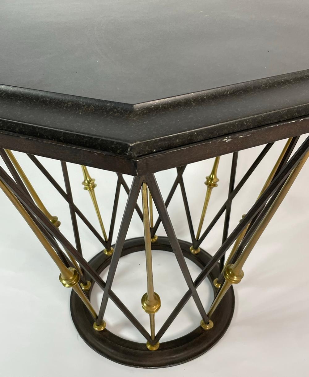 French Center Table in Brass & Wrought Iron with Ocatagonal Slate Top For Sale 8