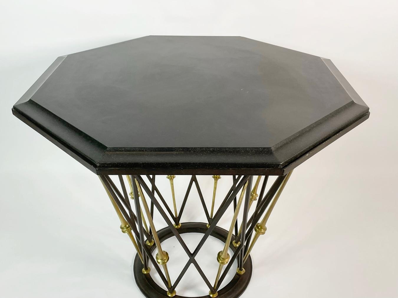 French Center Table in Brass & Wrought Iron with Ocatagonal Slate Top For Sale 2