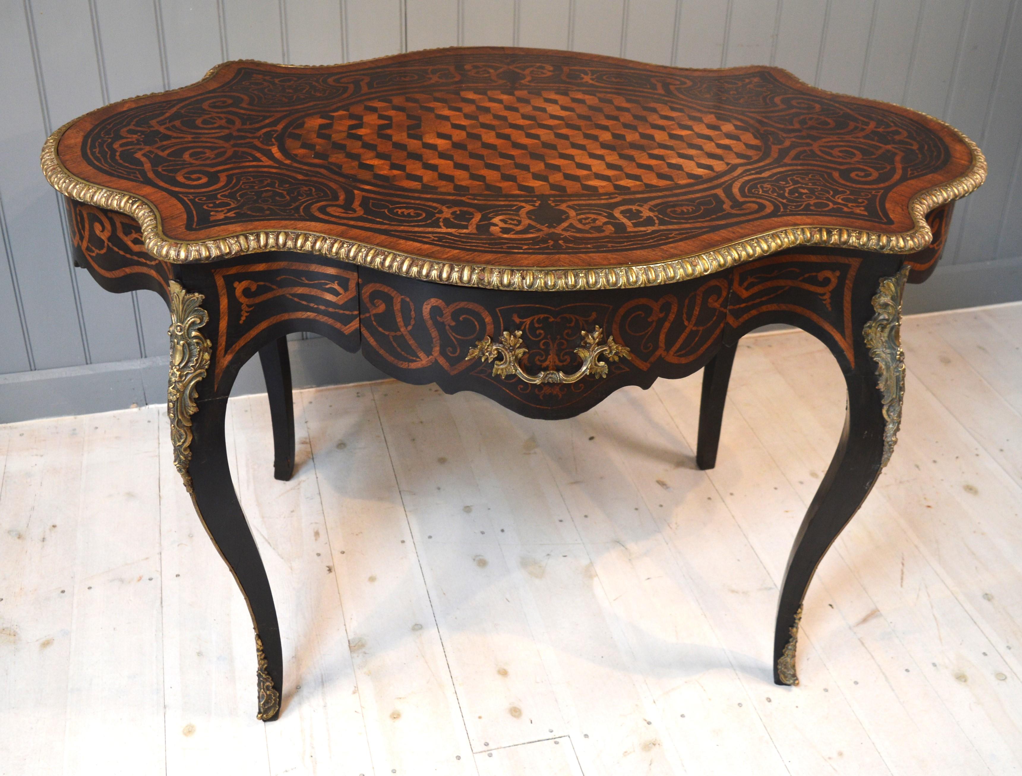 Marquetry French centre table or Bureau plat For Sale