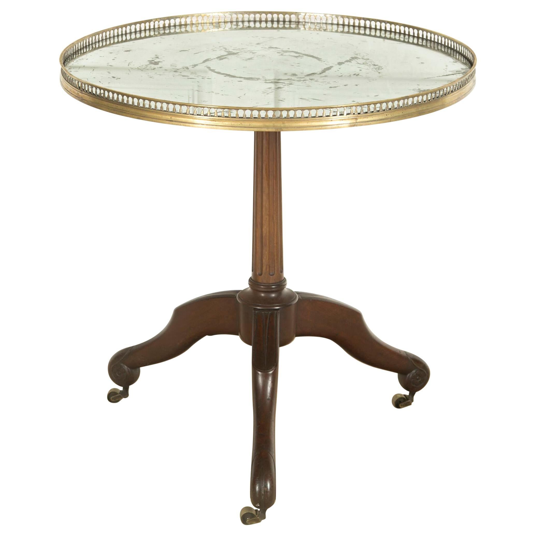 French Centre Table with Mirror Top and Brass Gallery