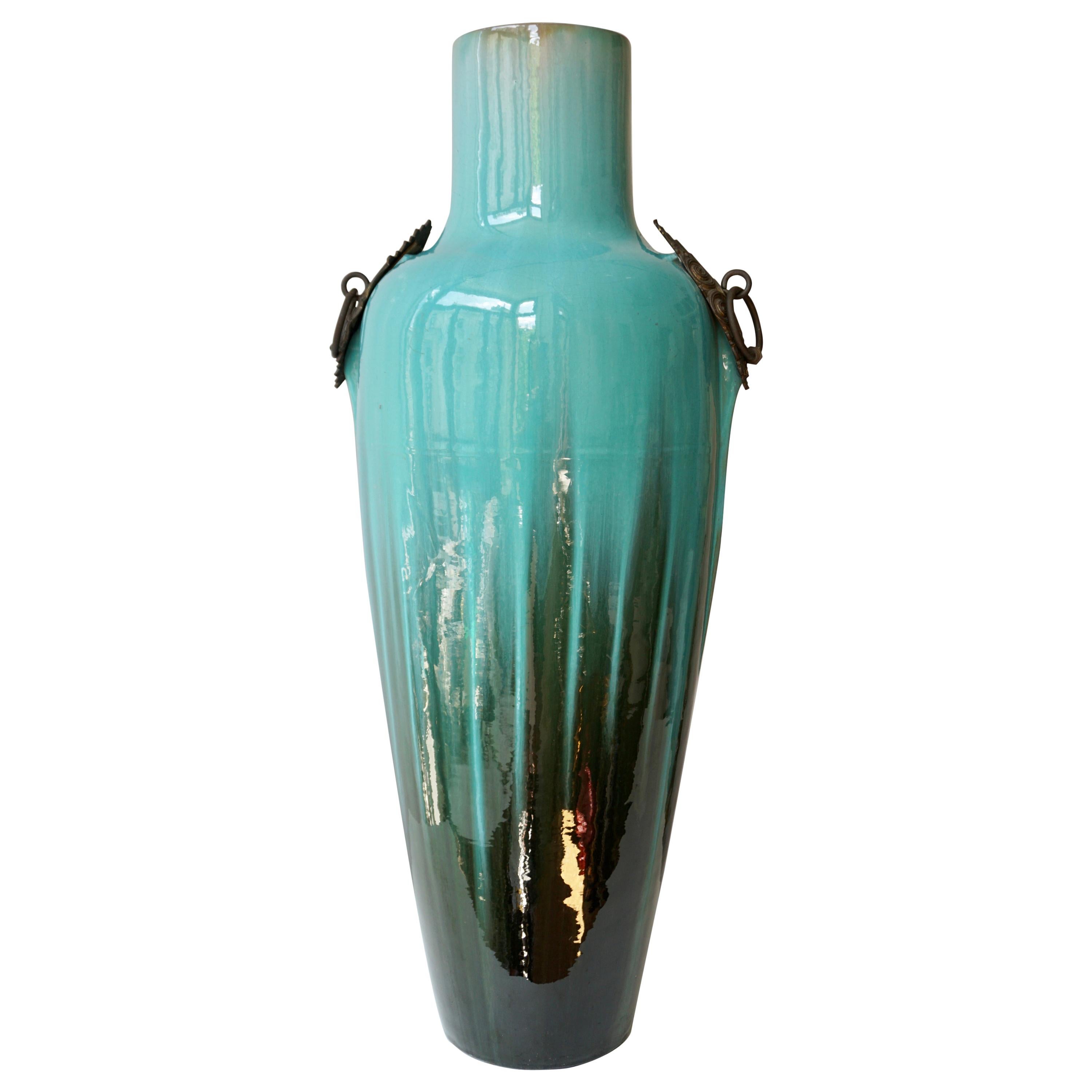 French Ceramic and Bronze Vase by Clement Massier For Sale
