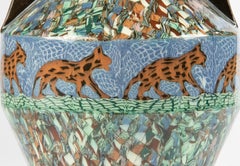 French Ceramic Art Deco Vase Designed by Jean Gerbino for Vallauris, Tigers