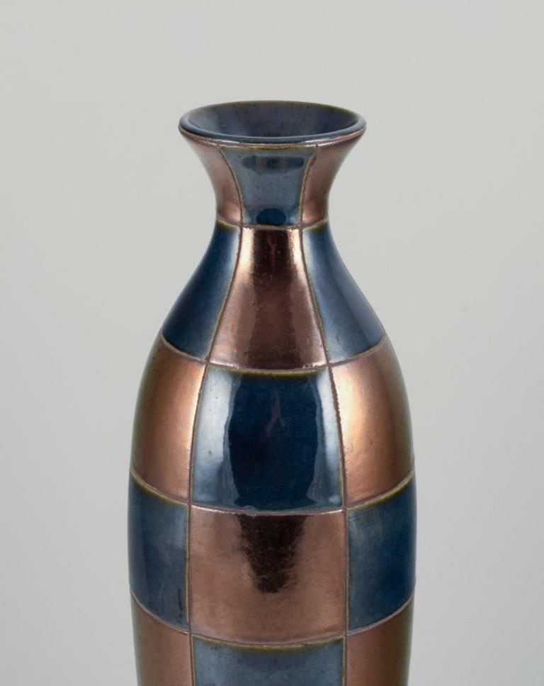 Glazed French ceramic artist. Large ceramic vase in a modernist design.  For Sale