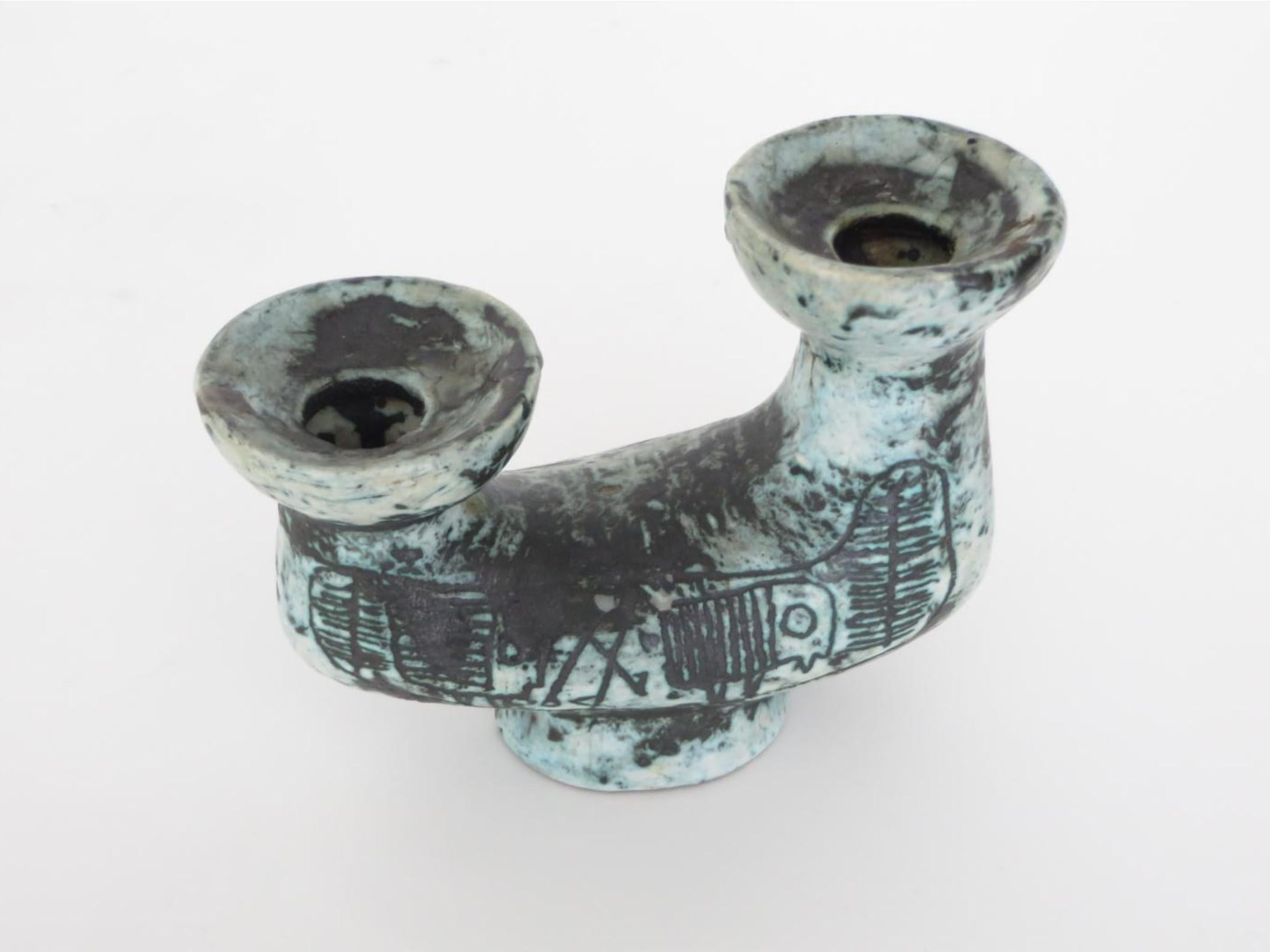 French Ceramic Asymmetrical Candleholder by Jacques Blin 1