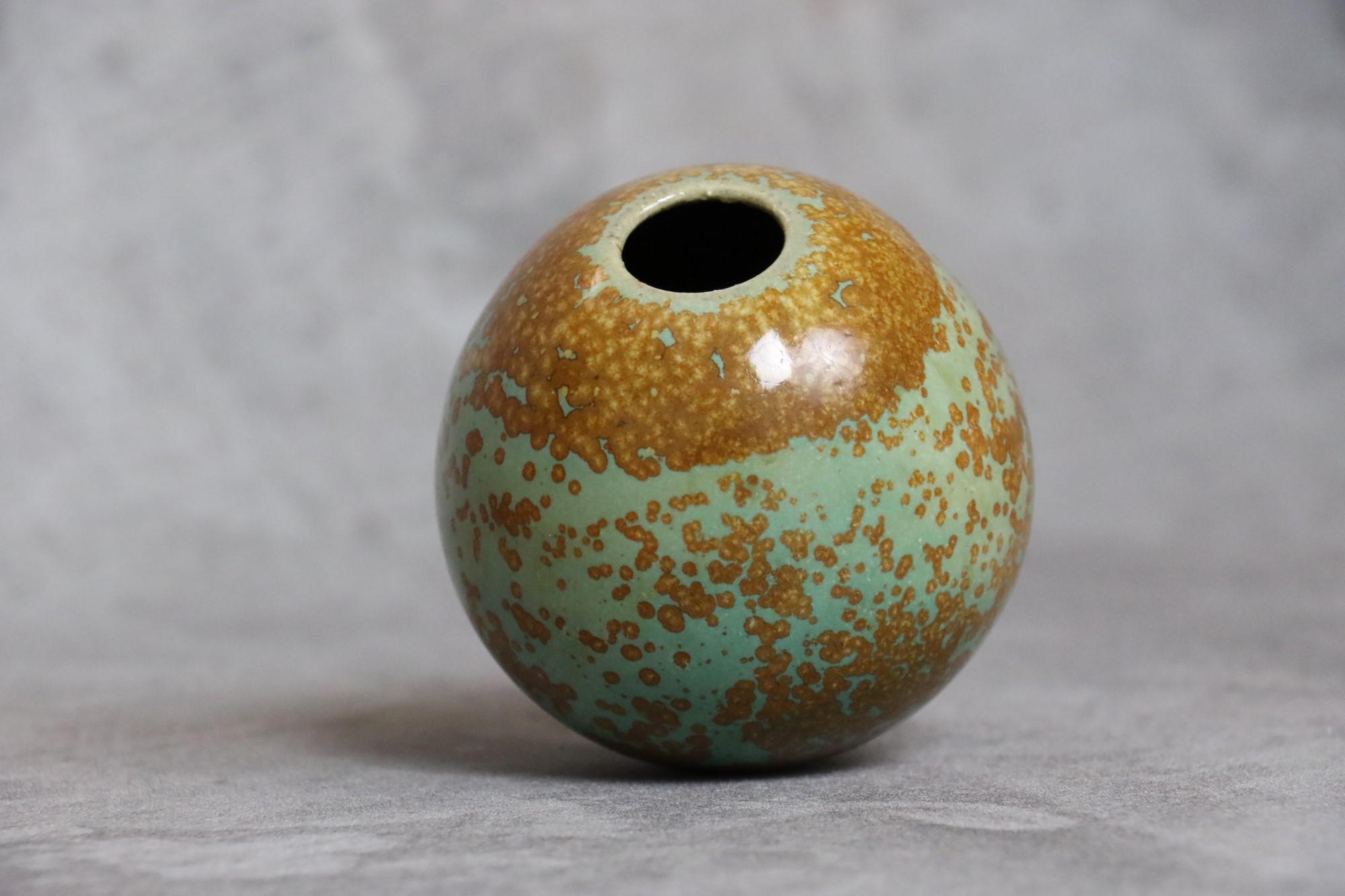 Enameled French Ceramic Ball Vase with Nucleations by Monique Cavallini - circa 2000 For Sale
