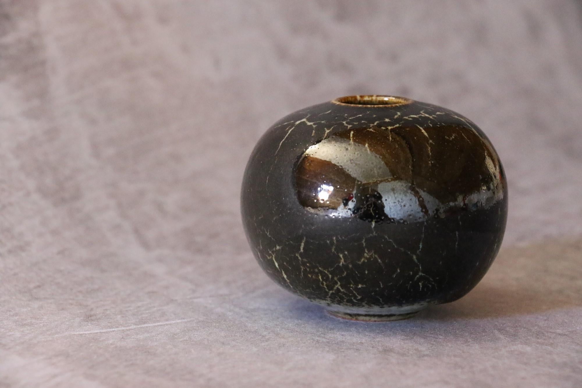 Contemporary French Ceramic Black and White Ball Vase by Marc Uzan, circa 2000 For Sale