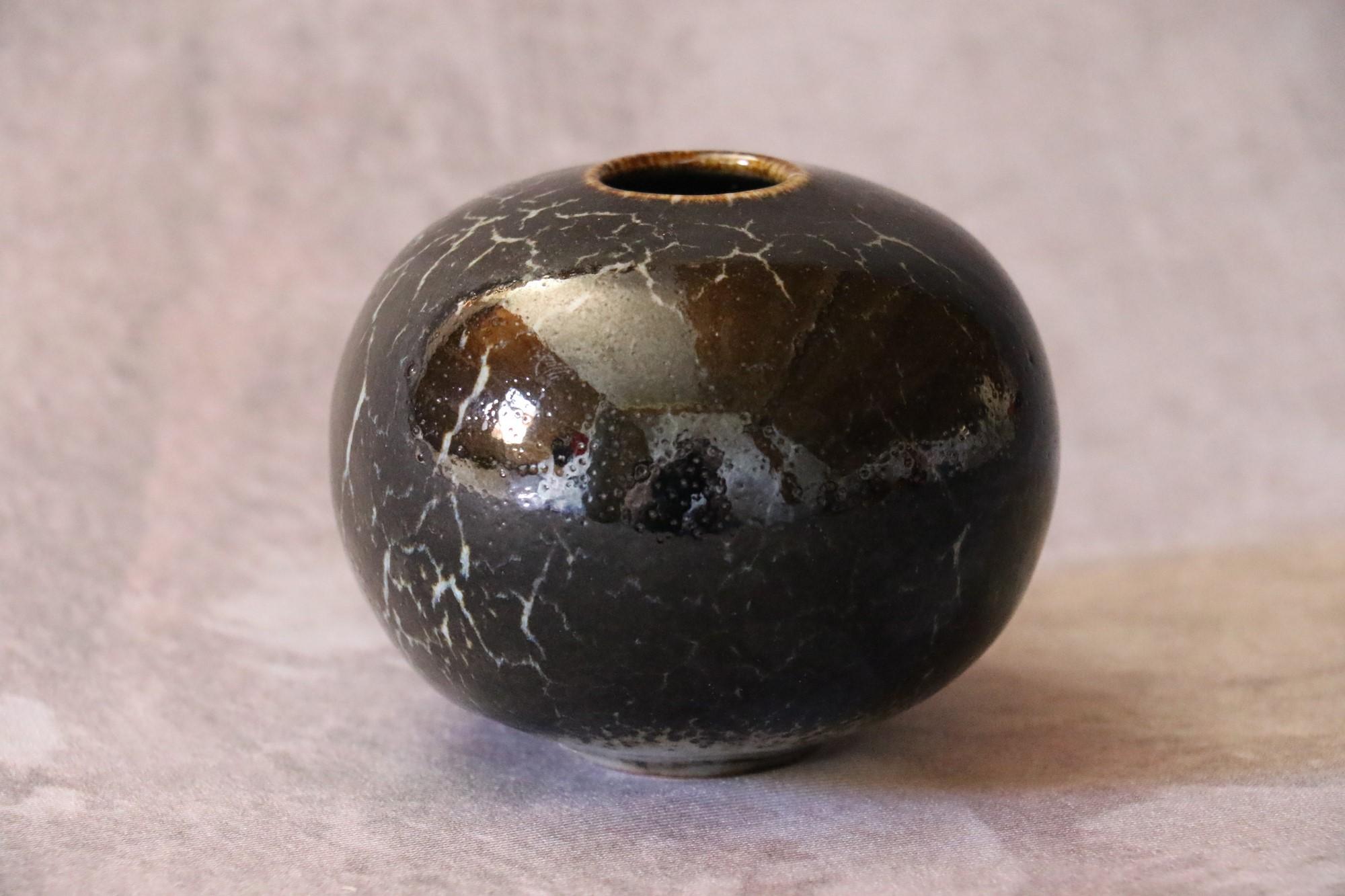 French Ceramic Black and White Ball Vase by Marc Uzan, circa 2000 For Sale