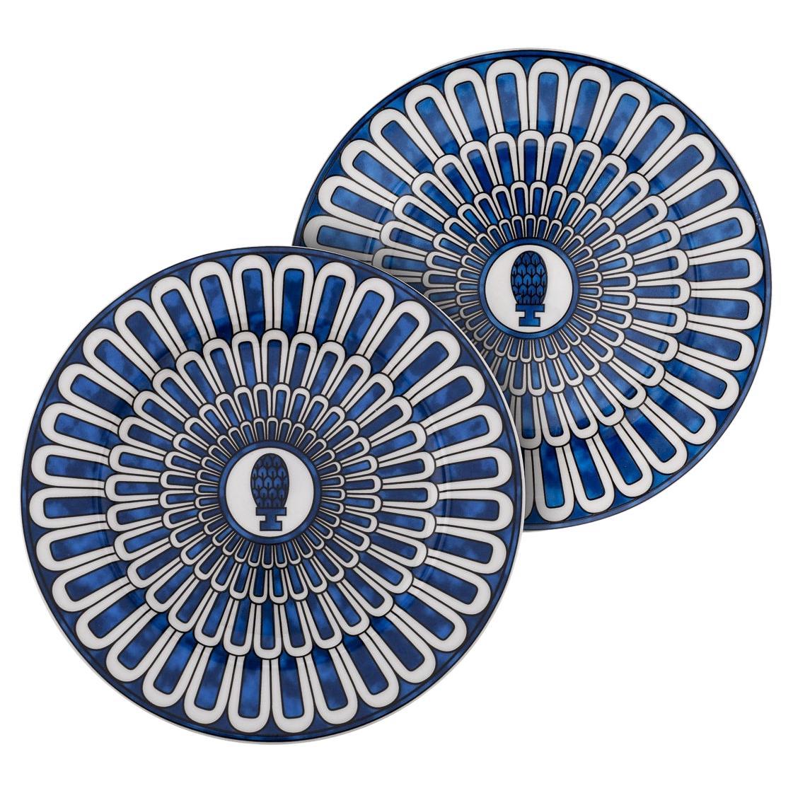 French Ceramic Bleus D'ailleurs Pair Of Dessert Plates By Hermes For Sale