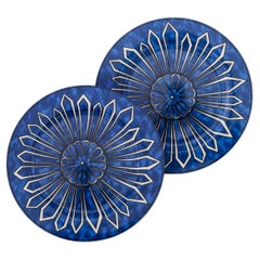 French Ceramic Bleus D'ailleurs Pair Of Dinner Plates By Hermes