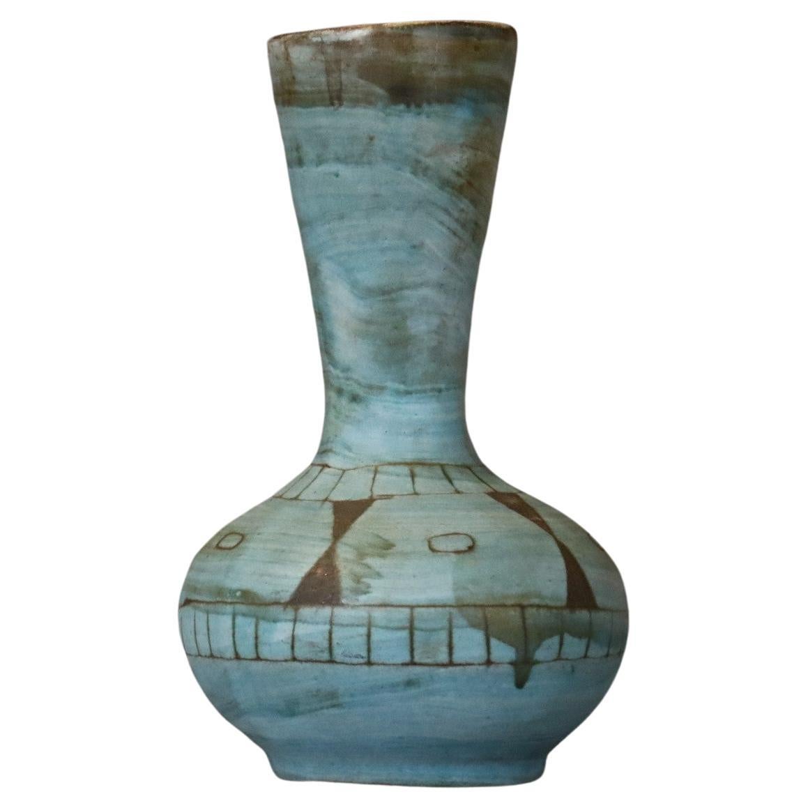 Vase en céramique française émaillée bleu et noir par Alain Maunier, Vallauris, années 1970 2