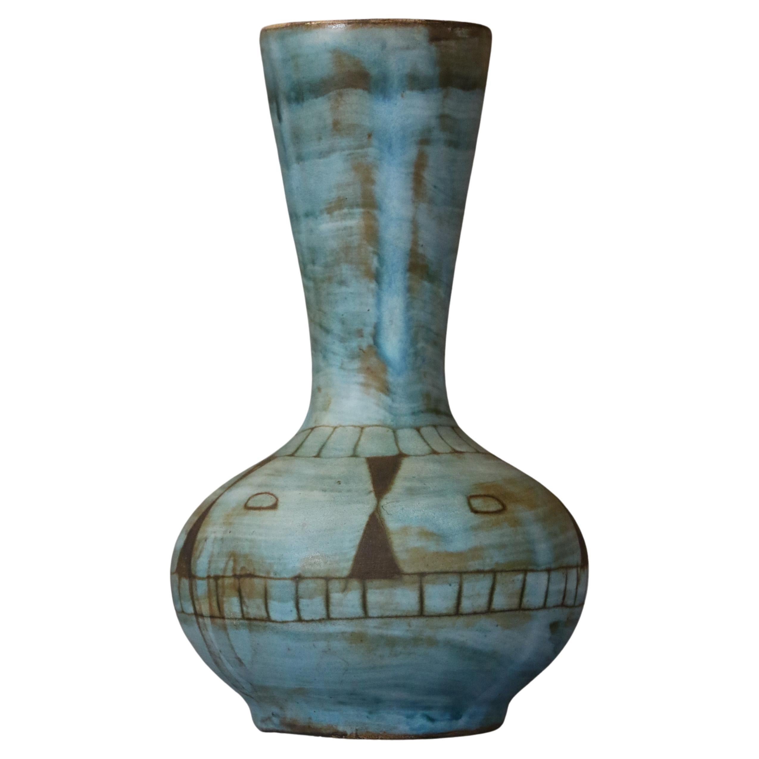 French Ceramic Blue and Black Glazed Vase by Alain Maunier, Vallauris, 1970's  2
