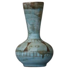 French Ceramic Blue and Black Glazed Vase by Alain Maunier, Vallauris, 1970's 