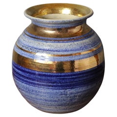 Blaue und goldene Vase aus französischer Keramik von Georges Pelletier, signiert, 1970er Jahre