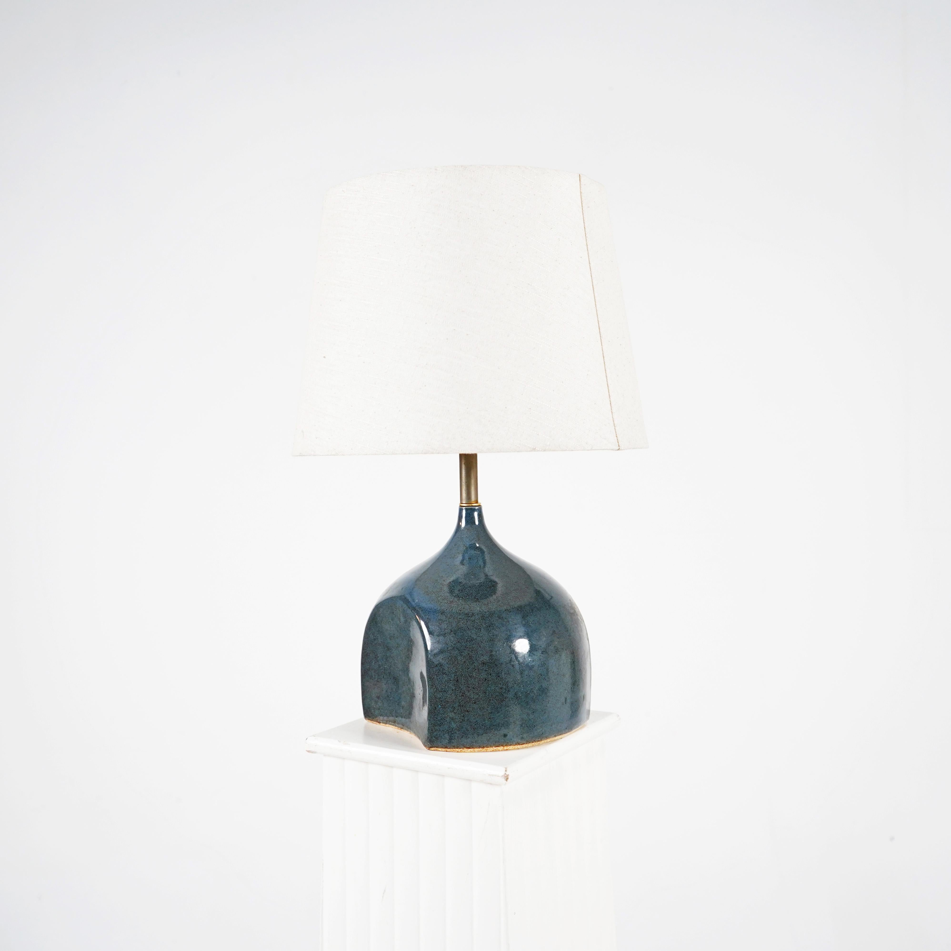 Mid-Century Modern French Ceramic Blue Lamp