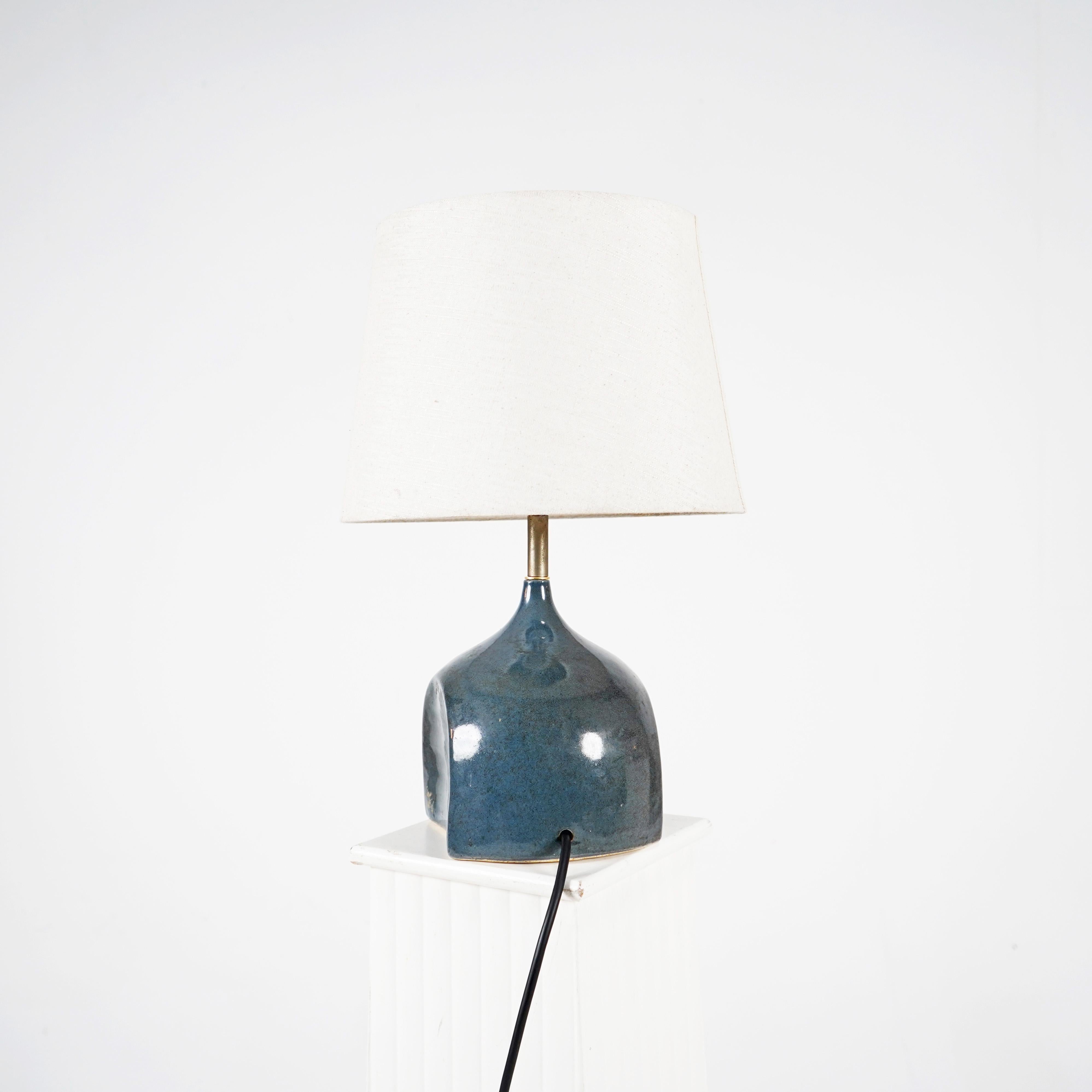 French Ceramic Blue Lamp In Good Condition In Dorchester, GB