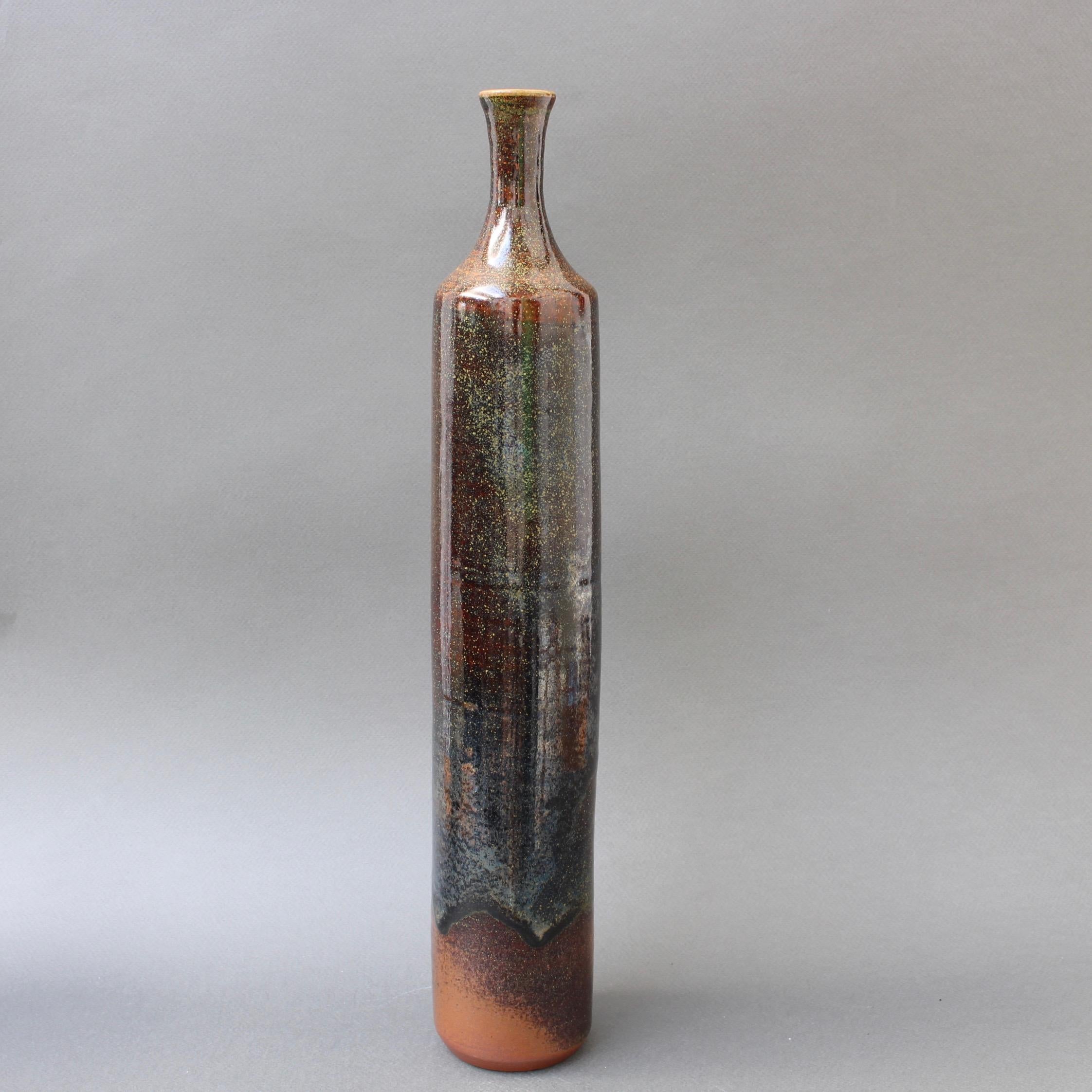 Glazed French Ceramic Bottle-Shaped Vase, circa 1960s