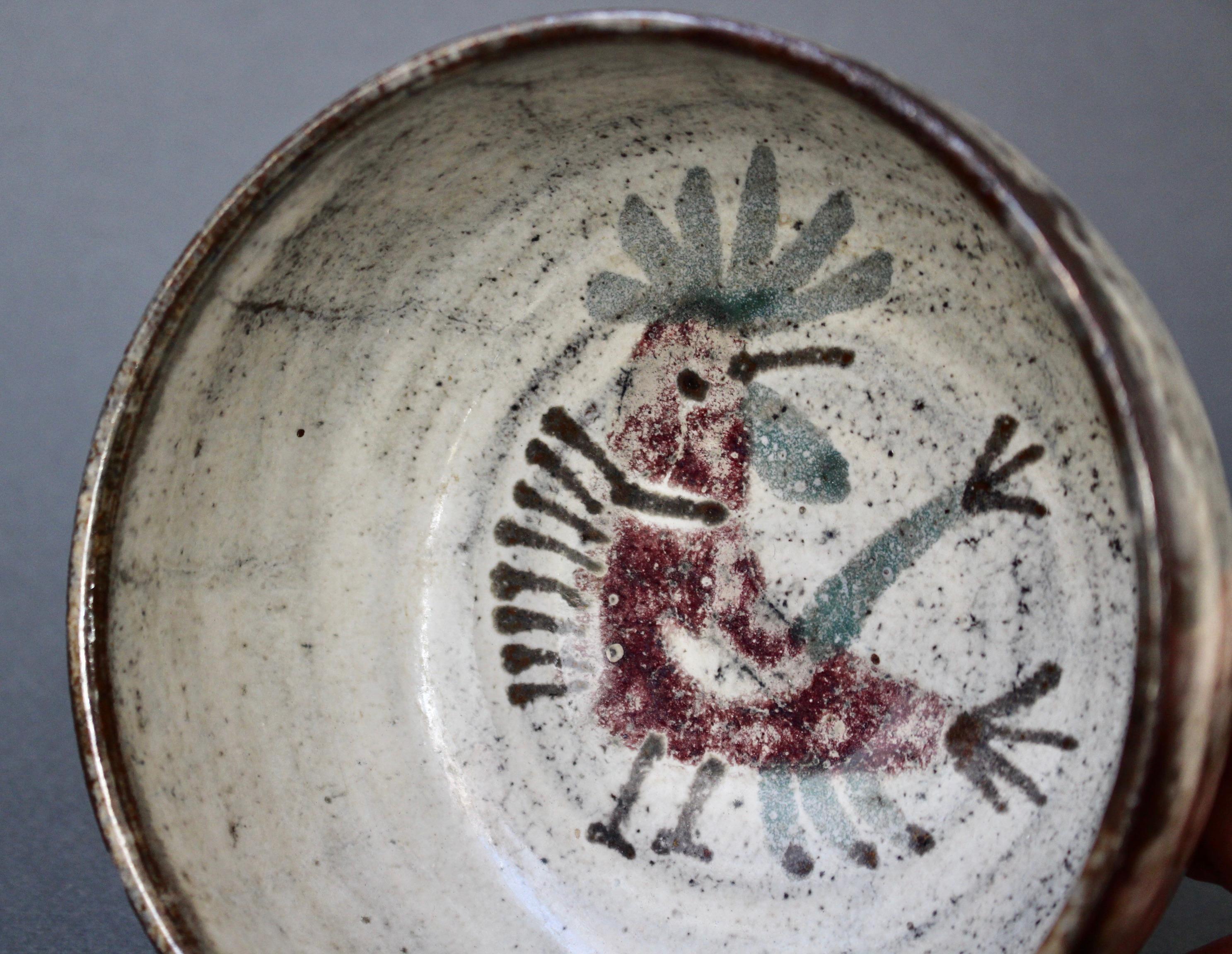 French Ceramic Bowl with Rooster Motif by Gustave Reynaud, Le Mûrier, c. 1960s 2