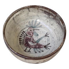 French Ceramic Bowl with Rooster Motif by Gustave Reynaud, Le Mûrier, c. 1960s