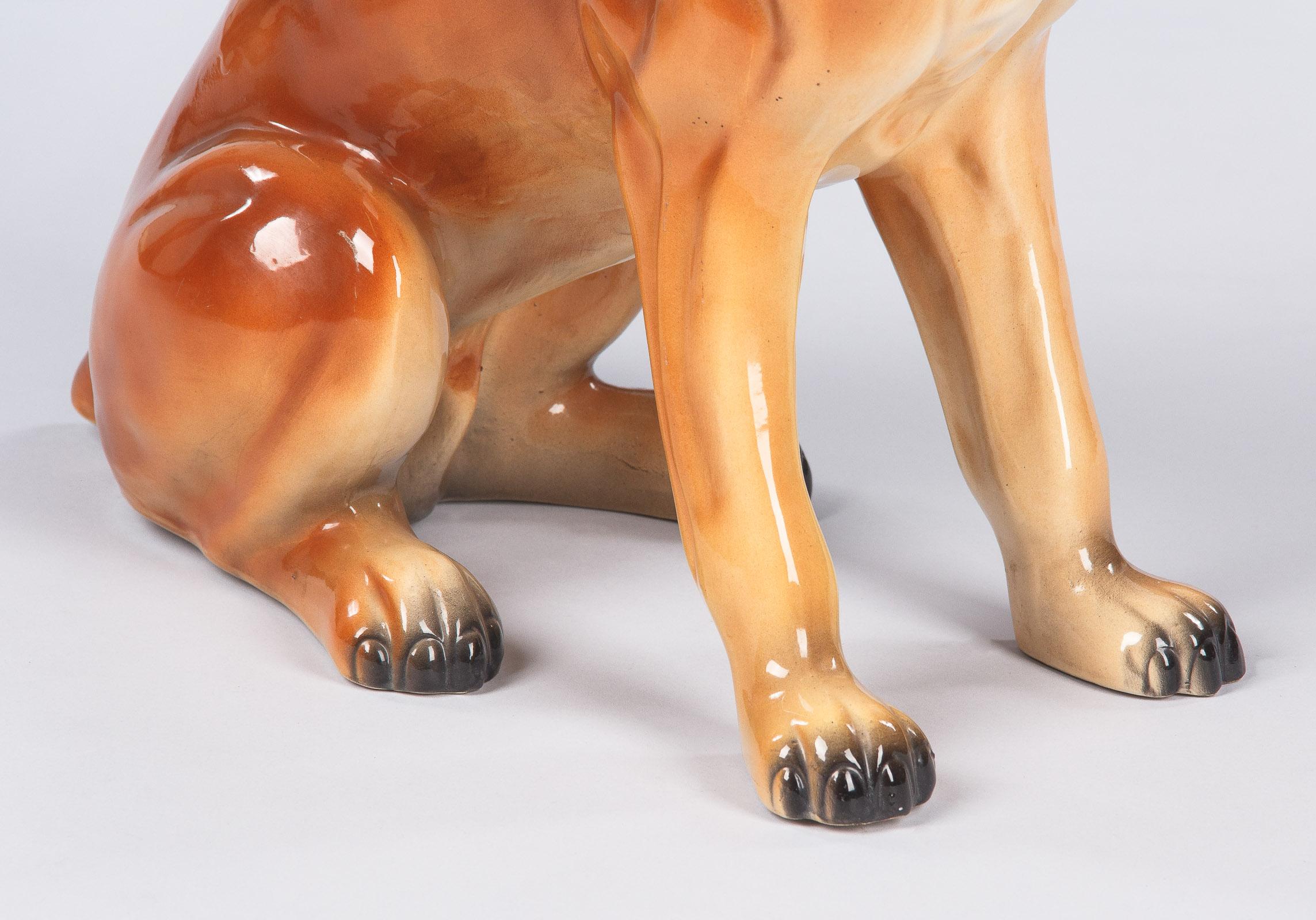 French Ceramic Boxer Dog Sculpture, 1950s 4