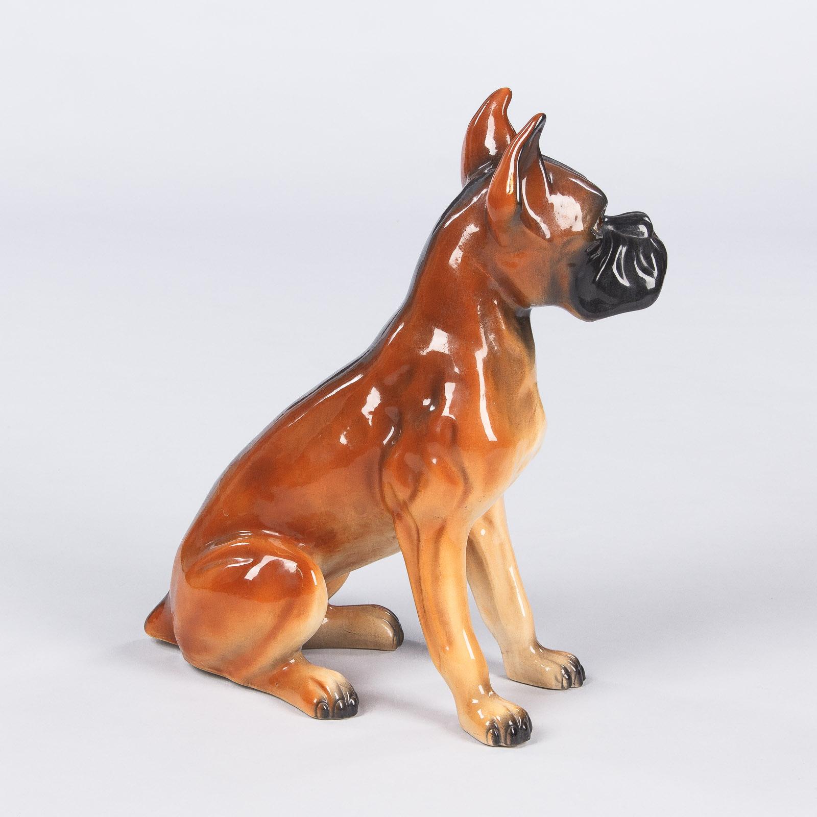 French Ceramic Boxer Dog Sculpture, 1950s 6
