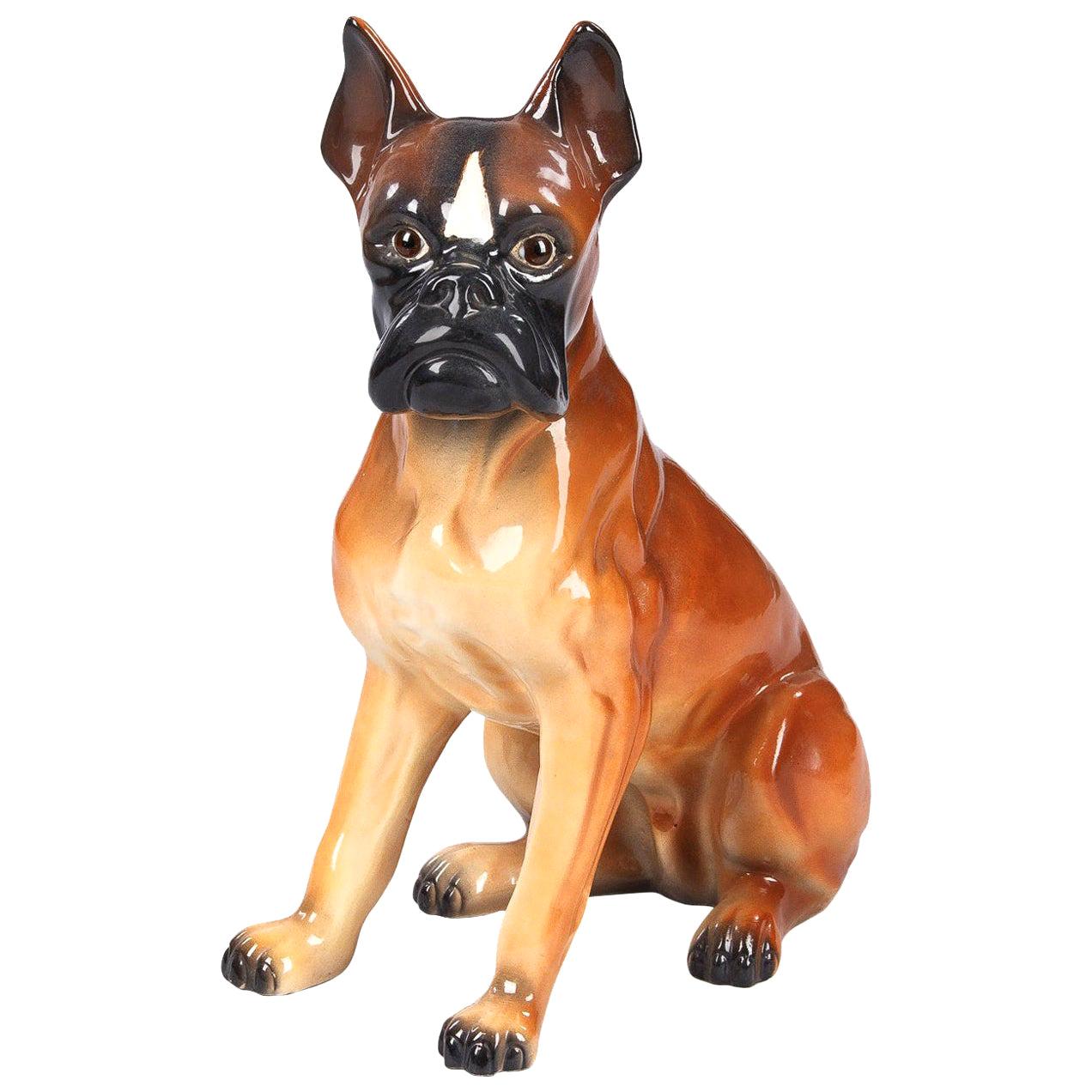 French Ceramic Boxer Dog Sculpture, 1950s