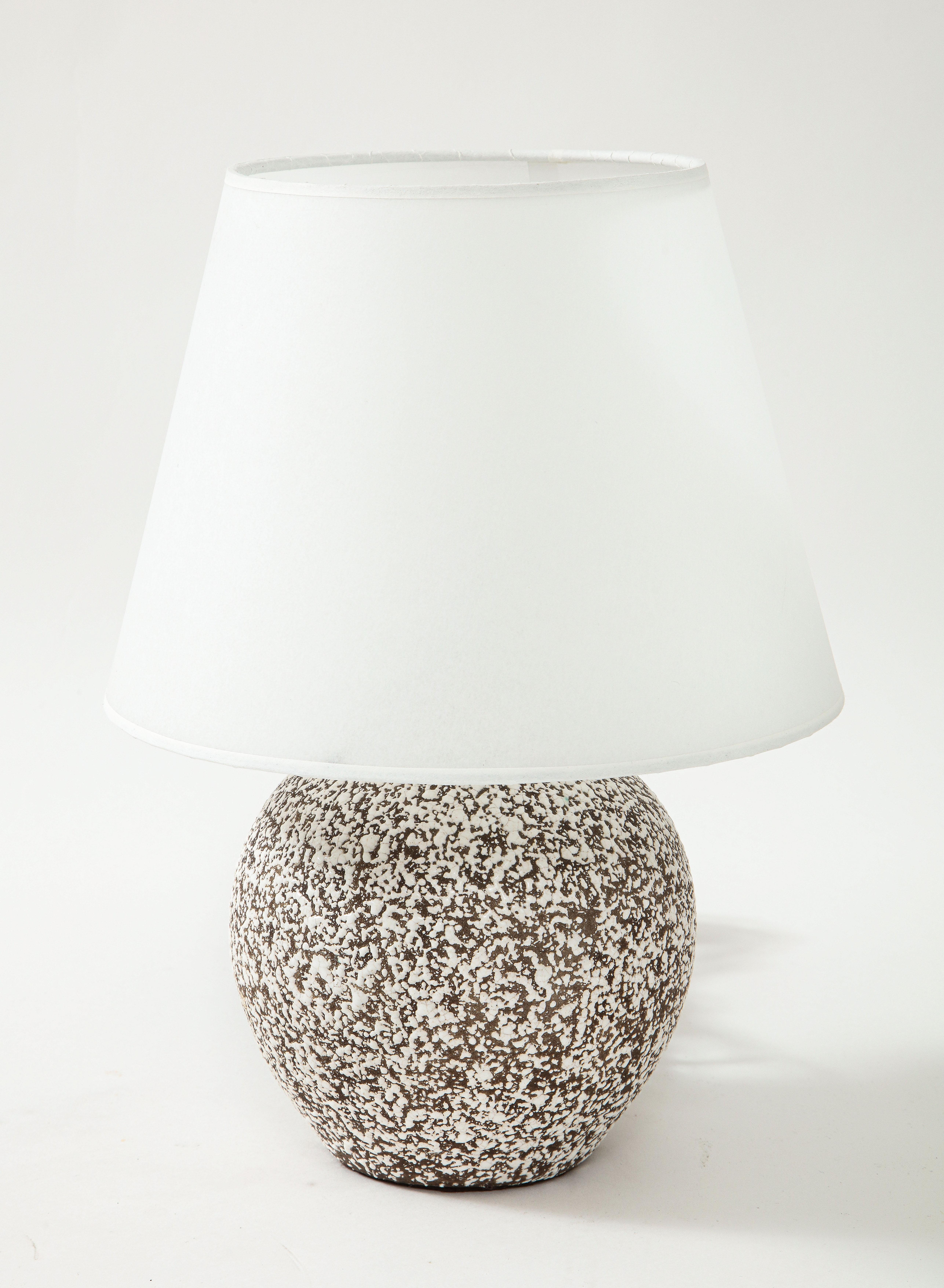 Mid-Century Modern French Ceramic CAB Lamp with Custom Parchment Shade, c. 1930-40