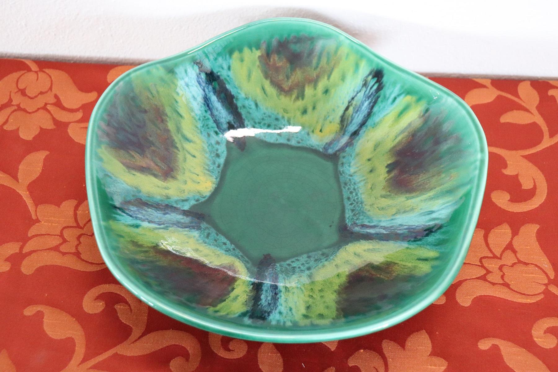 Mid-20th Century French Ceramic Centerpiece in Green Color by Sarreguemines, 1960s For Sale