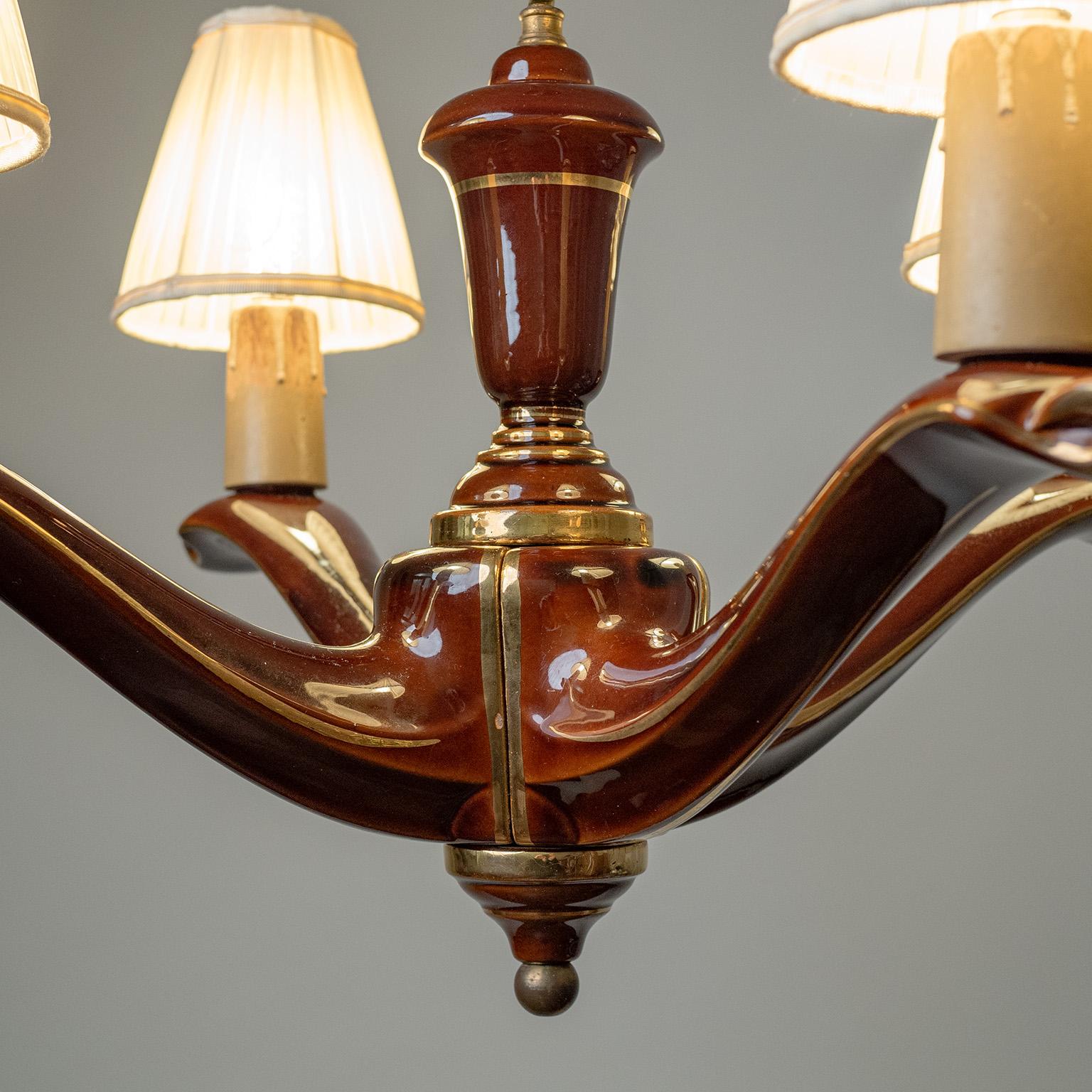 Mid-Century Modern French, Ceramic Chandelier, 1950s For Sale